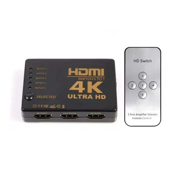 5입력 1출력 4K UHD HDMI 모니터 선택기 리모컨포함